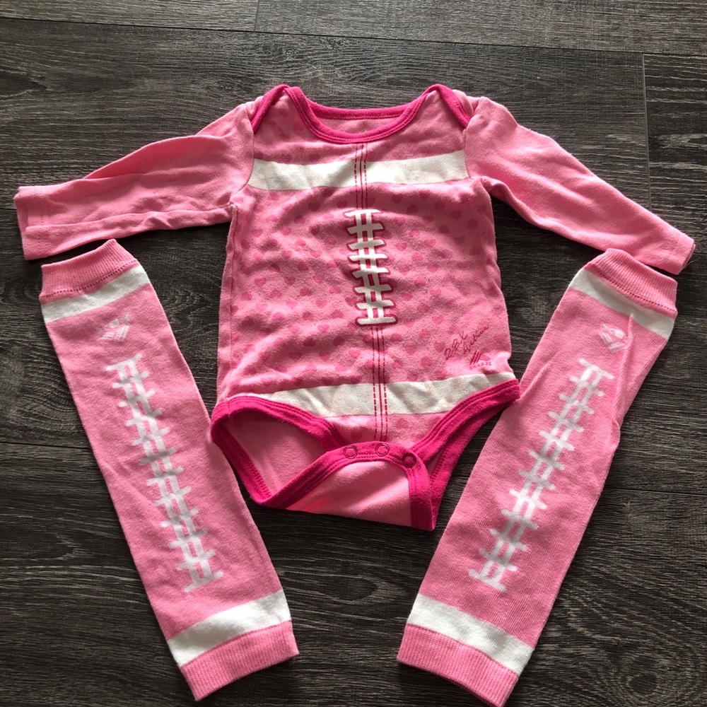 Pink football onsie with matching leg warmers